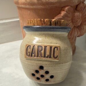 Handcrafted Cream and Blue Garlic Keeper